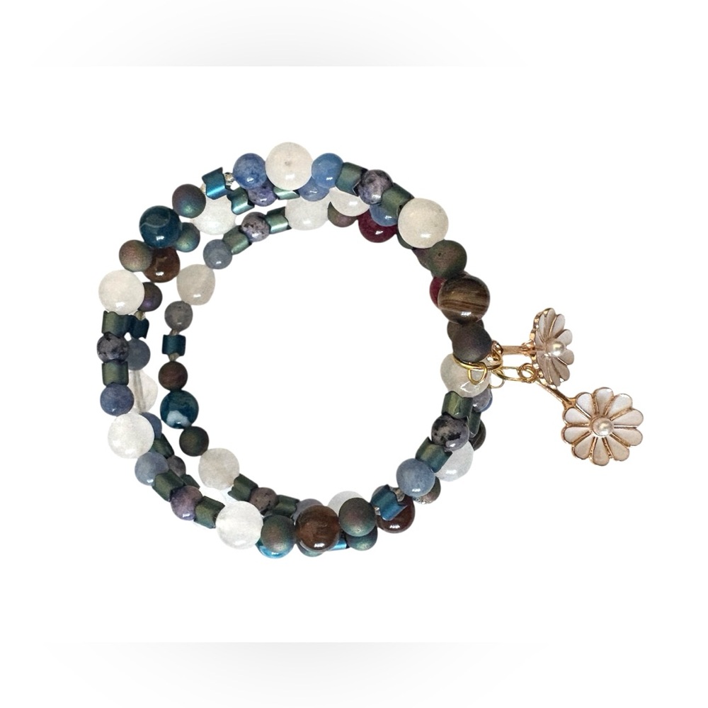 Electroplated Hematite, Sodalite, Fluorite and Galaxy Jasper Wrap Bracelet - Picture 2 of 7